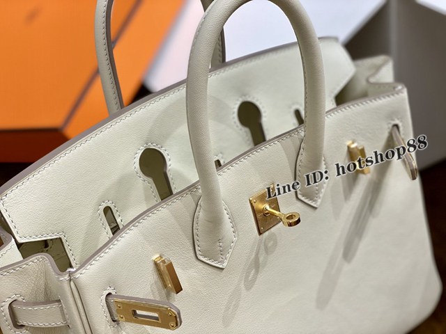 Hermes專櫃經典款手提女包 愛馬仕birkin25cm swift奶昔白 預定款 ttd1038